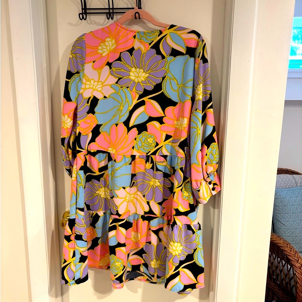 Who What Wear Colorful Floral Three Quarter Sleeve Dress - Picture 9 of 9